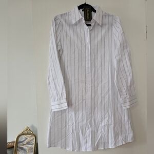White Pinstripe Womens Long Sleeve Shirt Dress